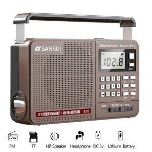 Sansui E35 Radio Full Band Hifi Bluetooth Digital Retro Radio Portable Mp3/Tf/U-Disk Music Led Flashlight Player Custom Speakers