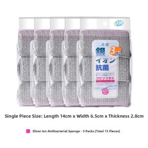 Silver Ion Antibacterial Dishwashing Sponge Kitchen Special Use Steel Wire Scouring Pad Stain Remover Pot Brush Sponge Block