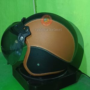HELM ANAK BOGO RETRO POLOS USIA 2-7 TAHUN FULL KULIT FREE VISOR KACA CEMBUNG