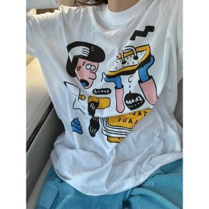 เสื้อยืดคอกลมแขนยาวหลวมๆ สไตล์การ์ตูน แฟชั่นฤดูใบไม้ผลิ ฤดูใบไม้ร่วง ฤดูหนาว สำหรับผู้หญิง อายุ 25-29 ปี