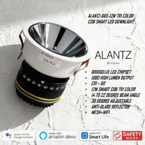 ALANTZ AL665 -12W SMART COB TRI COLOR LED DOWNLIGHT BRIDGELUX LED CHIPSET Works with Smart-life App Google N Alexa