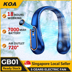 GB01 Neck Fan Portable Cooling Fan 18H Working Power Display Mask With Fan USB Bladeless 720 Degree Neckband Fan Surround Air Vents 7000Mah Rechargeable KOA