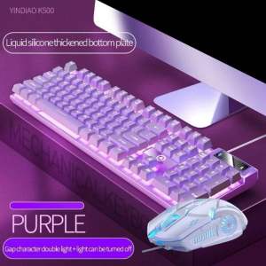 Gaming Keyboard Mechanical K500 Feel Pink Mekanikal Kayboard Eksternal Gamer Kabel Lucu Purple Girl Cute LED Backlight Lampu Esports Gaming
