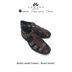 Dép rọ Da bò Buckle Sandal Lemans - Nâu Sẫm - đế Mckay cao 2.2cm bảo hành chính hãng 24 tháng