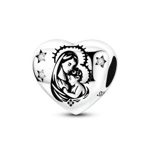 Chất Liệu Bạc 925 Đính Hạt Charm Hình Trái Tim Đức Mẹ Đồng Trinh Mặt Dây Chuyền Phù Hợp Với Ban Đầu Vòng Tay Cho Nữ Tự Làm Món Quà Trang Sức