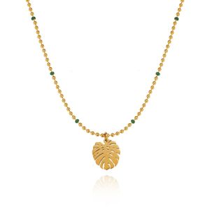 Tropical Plant  Monstera Pendant Gold Chain Necklace • Waterproof Non Tarnish Jewelry • 316L Stainless Titanium Steel Necklaces for Women NL251