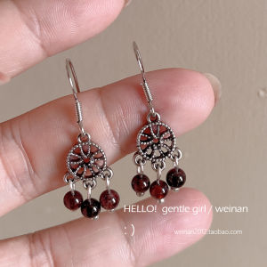 Autumn Winter Natural Beads Mosquito Coil Tray Earrings Ethnic Style Fashion Jewelry Alloy Plated Silver Gold Floral Pattern