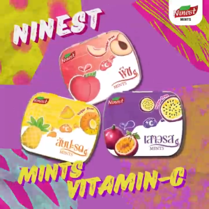 Ninest ลูกอมมินต์ Vic (14กรัม) น้ำตาล0% กลิ่นผลไม้ พีช เสาวรส สับปะรด ลูกอมมิ้นต์