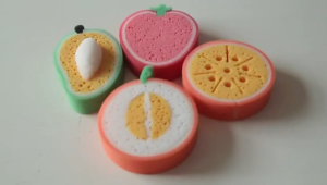 PaulWeekend ฟองน้ำหนา ออกแบบลายผลไม้สำหรับทำความสะอาดห้องครัวที่จานอเนกประสงค์หลายแบบ