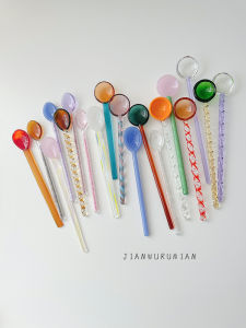 Colorful Glass Coffee Stirring Spoon Spiral Candy Series Korean Style Farmhouse Trend Spiral Twisted Liquorice Series Spoon