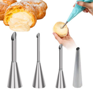 4Pcs Puff Pastry Piping Nozzle Set Stainless Steel Decorating Tips for Cake Cupcake Cookie Cream Icing Baking Tools for  Baker