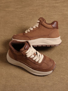 Thick Bottom High Top Dad Shoes Womens Fleece Lined Casual Autumn Winter New Style Warm Cotton Retro Sports Leisure Womens Shoes