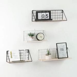 Kệ Sắt Đáy Gỗ Treo Tường Để Đồ Đa NăngTrang Trí Nhà Cửa Decor Quán Xá  - Tặng Kèm Đinh Và Miếng Dán Tường-ESTLA