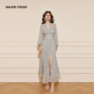 French Island Style Printing Waisted Midi Dress