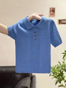 La Chapelle | Blue Polo Neck Striped Short Sleeve T-Shirt Slim Fit