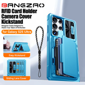 With Card Holder Sliding Camera Cover And Stand For Samsung Galaxy S25 Ultra Phone Case Anti-Fall PC+TPU Wallet Case