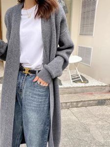 Big Sale Leak-Picking Womens Clothing Wool Knit Cardigan Spring and Autumn Lazy and Loose Easiest for Match Mid Length Long Length Thickened Sweater Coat