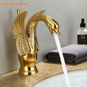 Golden ก๊อกน้ําอ่างล้างหน้า Deck Mount Sink ก๊อกน้ําสั้น Swan Shape เดี่ยวอ่างล้างจานร้อนน้ําเย็น TAP