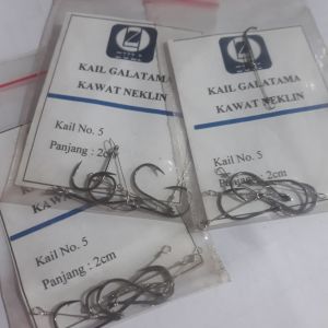 5pcs Kail Neklin Bawal No.5 Pengaman Kawat Neklin 2cm Kail Galatama Bawal dan Lele