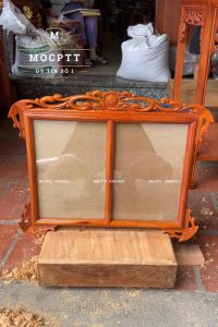 Khung ảnh thờ Treo mẫu hoa lá tây gỗ Hương kích thước ảnh 18 x 24 20 x 30 25 x 35 cm