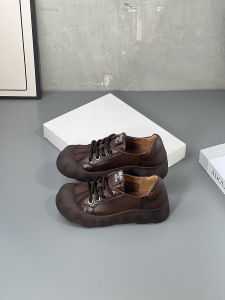 Leather Retro Thick Bottom Casual Shoes Womens Spring New Style Soft Bottom Slip-On Ugly Cute Big Head Knot Tied Shoes