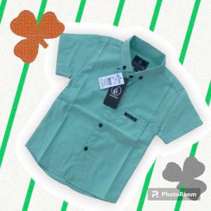 kemeja polos anak lengan pendek bahan premium warna hijau tosca//mint