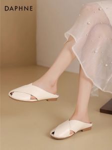 Daphne Fashion Office Ladies Soft Bottom Sandals Half Slippers Summer Outdoor Wear Pregnant Women Shoes Flat Heel PU Material