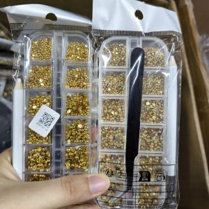 12Grids 3D Gold Caviar Beads Nail Charms with 2Tools Mixed-Sizes Flatback Pearl Balls Nails Art Decorations Manicure Accessories