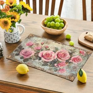 Vintage Pink Rose Print Placemat 1-Piece Washable Home Dining Table Placemat