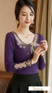 Áo thun nữ dài tay ren lưới đính đá GLA286 Cuocsongvang