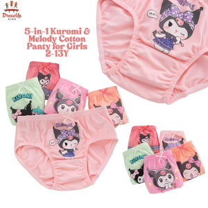 Trendy 5-in-1 Cotton Panty for Girls 2-13Y – Fun Kuromi & Melody Cartoon Underwear Comfy & Cute