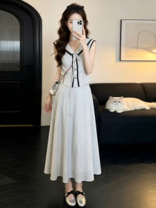 ZHENMANZI | Navy Collar Lace Patchwork Academic Style Dress Set