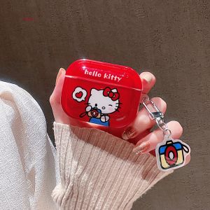 Creative Cartoon Sanrio Red KT Cat Compatible Apple Wireless Bluetooth Earphone Case Airpods3/4 Generation Protective Cover Silicone Soft Shell AirPods Pro3 Womens Style Anti-fall Box