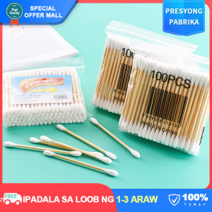 【100Pcs Per Bag】Double-sided Fill Cotton Buds with Wooden Handle Eco-Friendly Bamboo Cotton Swabs Cleaners