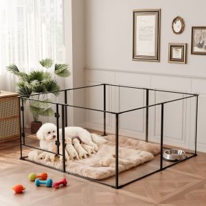 WISFOR 8 Panels Clear Acrylic Dog Playpen for Indoor Small Animals Puppy Cat Small Pet Whelping Pen Box Exercise Fence