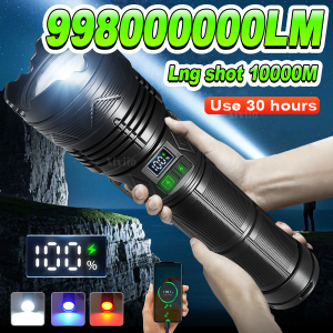 High Power Flashlight Super Big Flashlight Rechargeable Most Strong LED Flash Light Long Range Torch Outdoor Built in Battery
