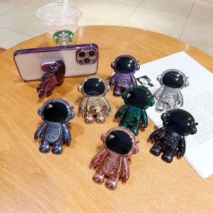 NIWINEE Fashion Black Plating Phone Case For OPPO Reno 8T 8Z 7Z 8 7 6 4G 5 Pro 5G 2 2F Astronaut Stand Casing Transparent Soft Shockproof Bracket Back Cover Reno8 T Reno7 Z