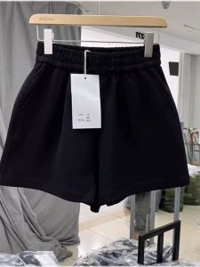 High Waist Black Elastic Waist Short Pants Womens Thick Wide Leg Pants Autumn Winter New Style A-Line Boot Pants Trendy