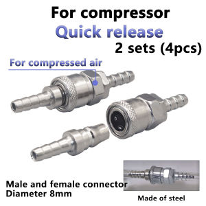 4Pcs Steel Pneumatic Fitting Air Line Hose Compressor Connector Quick Release Coupler Air Line Fittings for 8mm Hose SH20 PH20