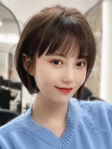 MENGSIQIAN | Womens Short Bob Real Hair Wig Fashion Youth-Boosting