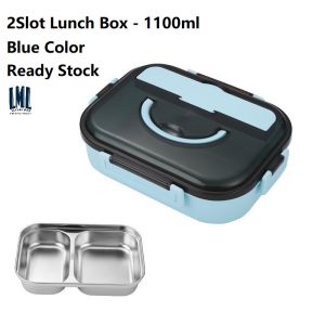 304 Stainless Steel 2 Slot Bento Lunch Box 1100ml Keep Warm With Spoon & Chopstick 2格手提不锈钢便内胆PP外壳保温当盒/饭盒