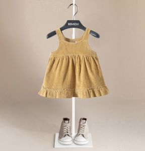 ชุดเดรสคอตตอนผสมผ้ากำมะหยี่ BEMIDJI สำหรับเด็กผู้หญิง ช่วงฤดูใบไม้ผลิและฤดูใบไม้ร่วง ทรงหลวม แขนกุด กระโปรงทรงเอ