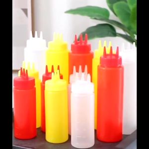 Ketchup Squeeze Bottle Plastic Condiment Squeeze Squirt Bottles 3 Hole Dispensing Bottles for Oil BBQ Sauces Paint