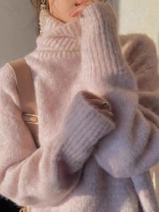 New Arrival Milk Huhoo Pink Turtleneck Sweater Female 2023 Autumn and Winter New Arrival Loose and Lazy Style Knitted Underwear Top