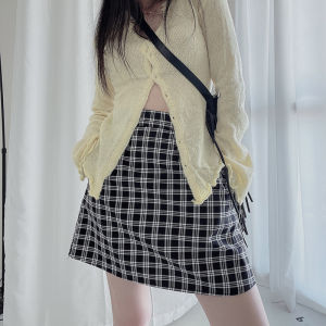 Spring 2025 Plaid High Waist A-Line Mini Skirt Womens plus Size Anti-Light Elastic Waist Short Skirt School Style