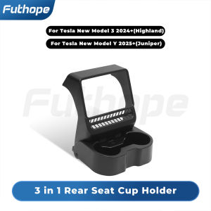 Futhope 3-in-1 Rear Air Outlet Cup Holder for Tesla New Model Y Juniper Armrest Storage Box Cup Dust Cover