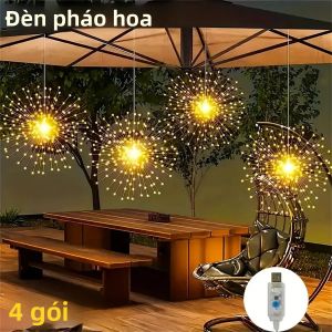 4 Cái/bộ Đèn LED Pháo Hoa Dây Đèn USB 360LED 8 Chế Độ Nhấp Nháy Trong Nhà/Ngoài Trời Tiệc Cưới Lễ Hội Trang Trí Cổ Tích Đèn