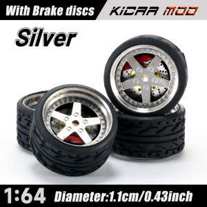 Carlomo 1/64 D-Class Model Car Alloy Wheels With Rubber Tire Brake Disc Assembly Rims Refitting Parts for Model Vehicle 4pcs Set