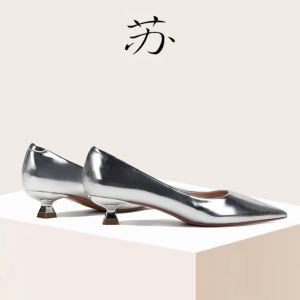 Su Social French Style Low Heel Low-Cut Flats Female New Arrival Not Tired Feet Silver 3cm New Chinese Style Pointed Toe Large Size Womens Shoes