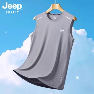 เสื้อกั๊กผ้าไหมน้ำแข็งสำหรับผู้ชาย ฤดูร้อน แห้งเร็ว ระบายอากาศได้ดี แขนกุด ทรงหลวม คอตั้ง เสื้อผ้าทำงาน แฟชั่น